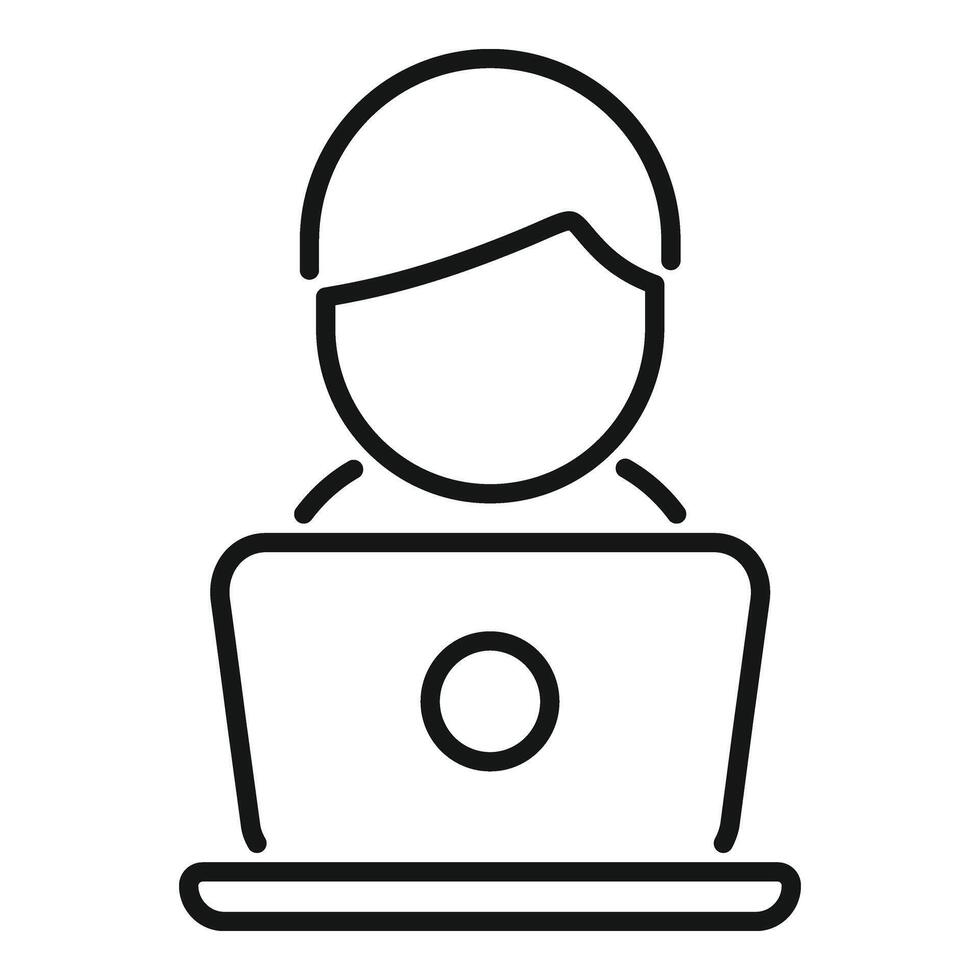 Laptop call center agent help support icon outline . Work online vector