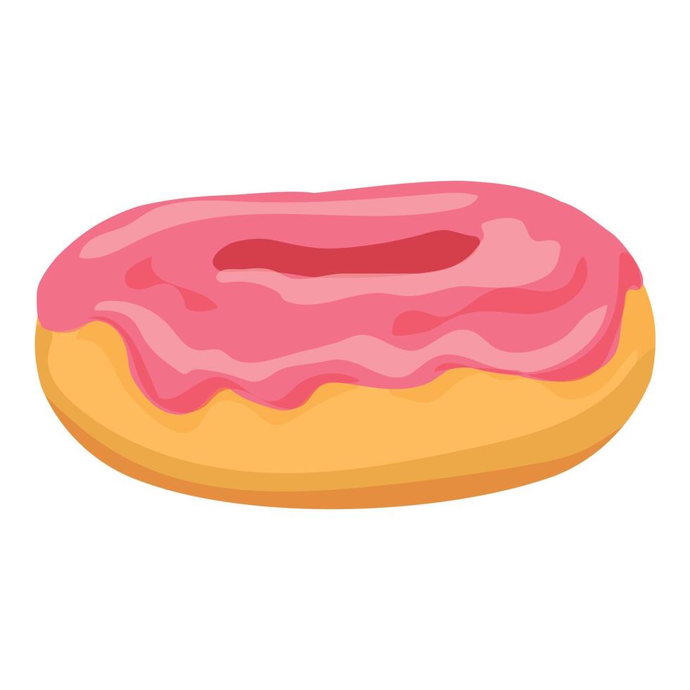 Pink donut dessert icon cartoon . Bakery round snack vector
