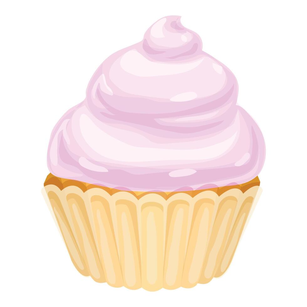 Pink cream cupcake icon cartoon . Bakery snack vector