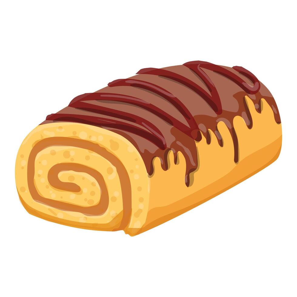 Chocolate cream roll bakery icon cartoon . Sweet pastry vector