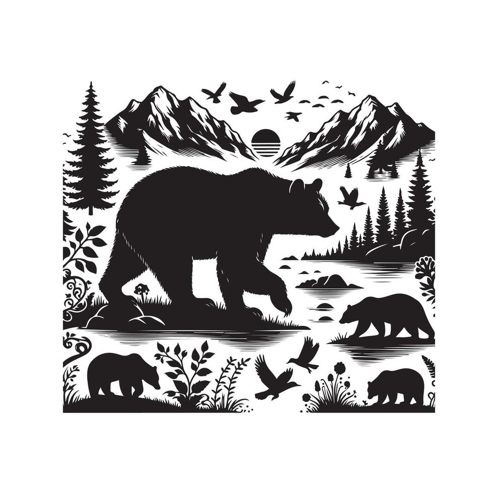 bear silhouette isolated on the white background vector