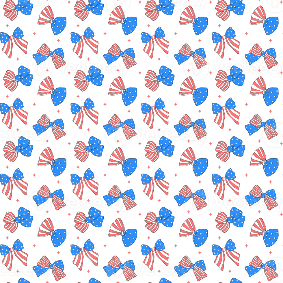 Coquette seamless pattern 4th of July ribbon bow transparent background png