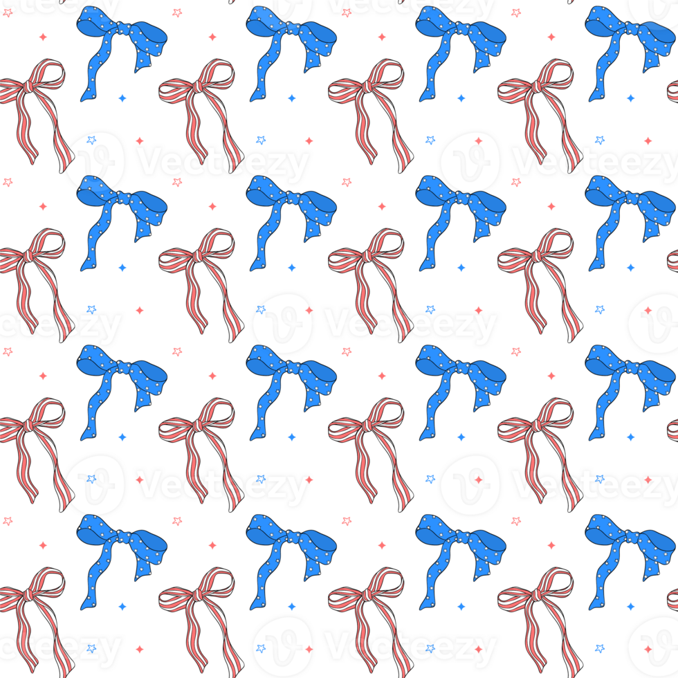 Coquette seamless pattern 4th of July ribbon bow transparent background png