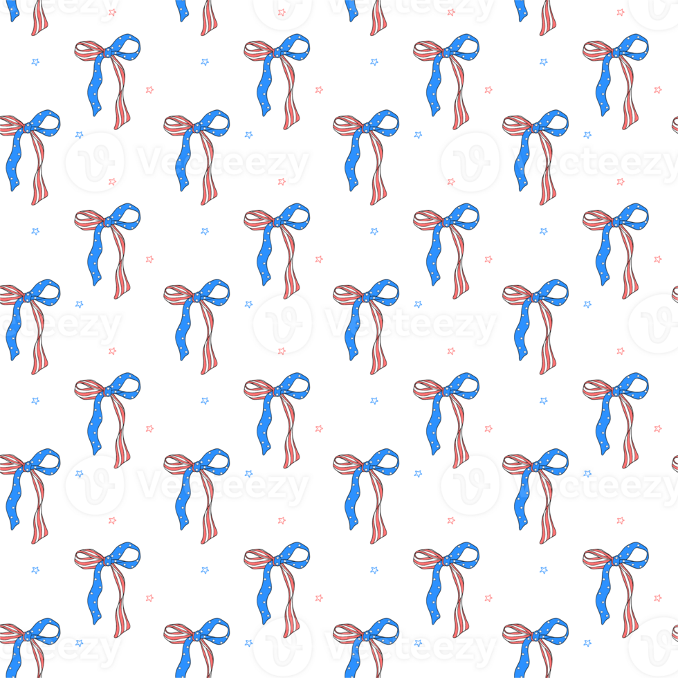 Coquette seamless pattern 4th of July ribbon bow transparent background png