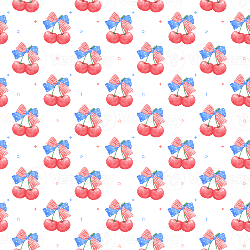 civetta ciliegie senza soluzione di continuità modello acquerello 4 ° di luglio nastro arco trasparente sfondo png
