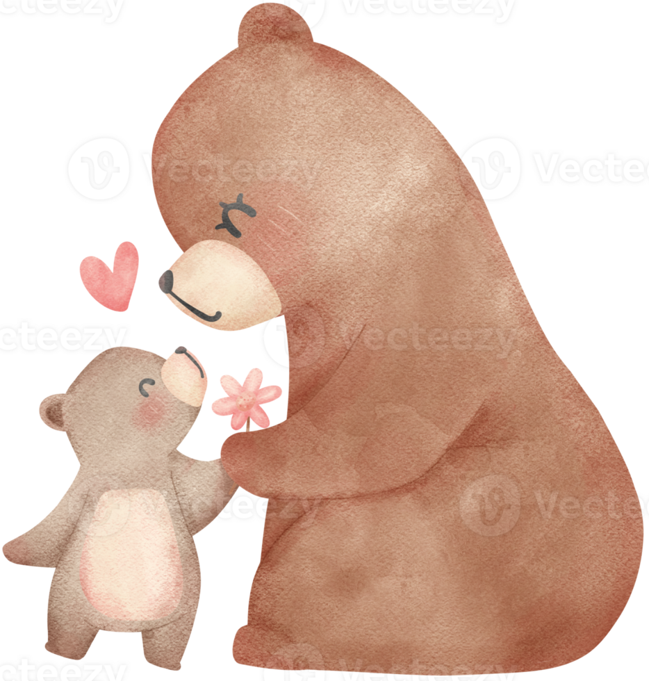 Heartwarming Mother's Day Bear Watercolor Illustration Mom and Baby Bond. png