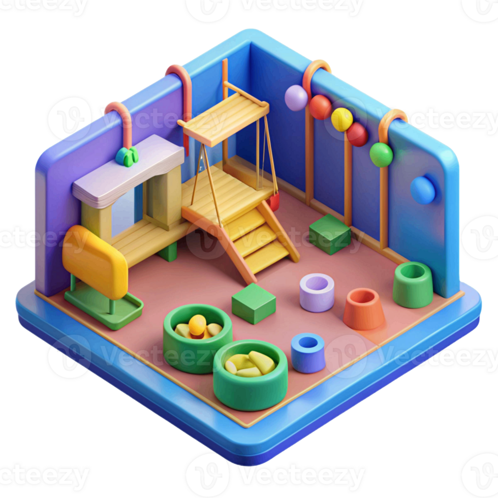 3d isométrique intérieur conception de des gamins terrain de jeux pièce png