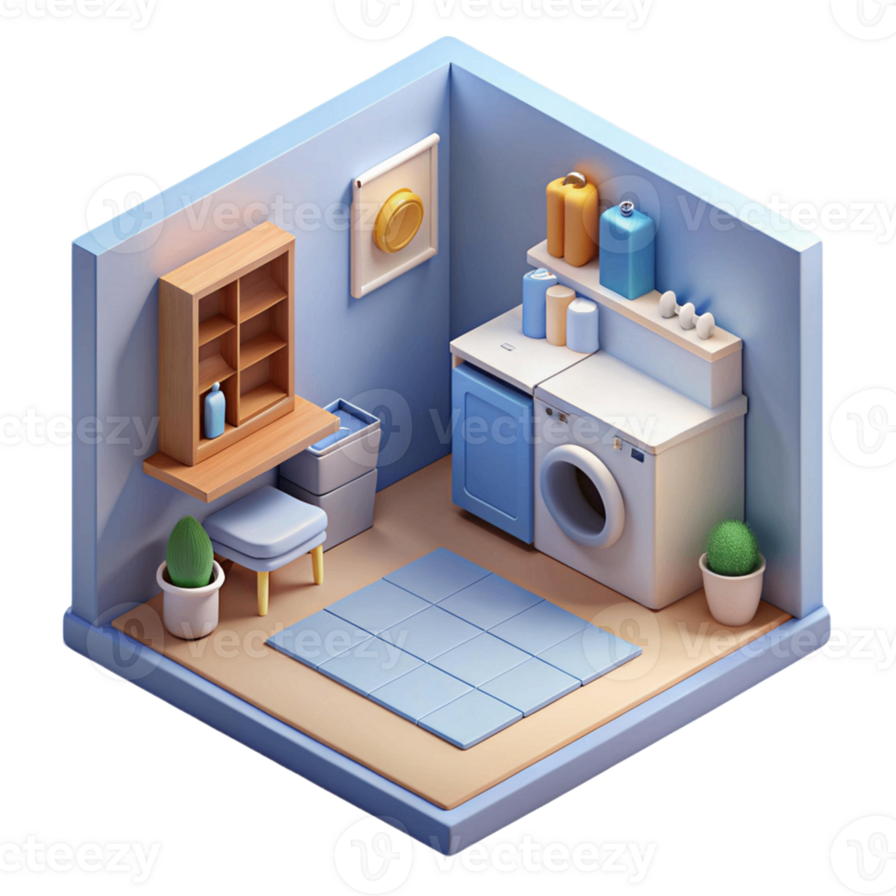 3d isometric interior design of laundry room png