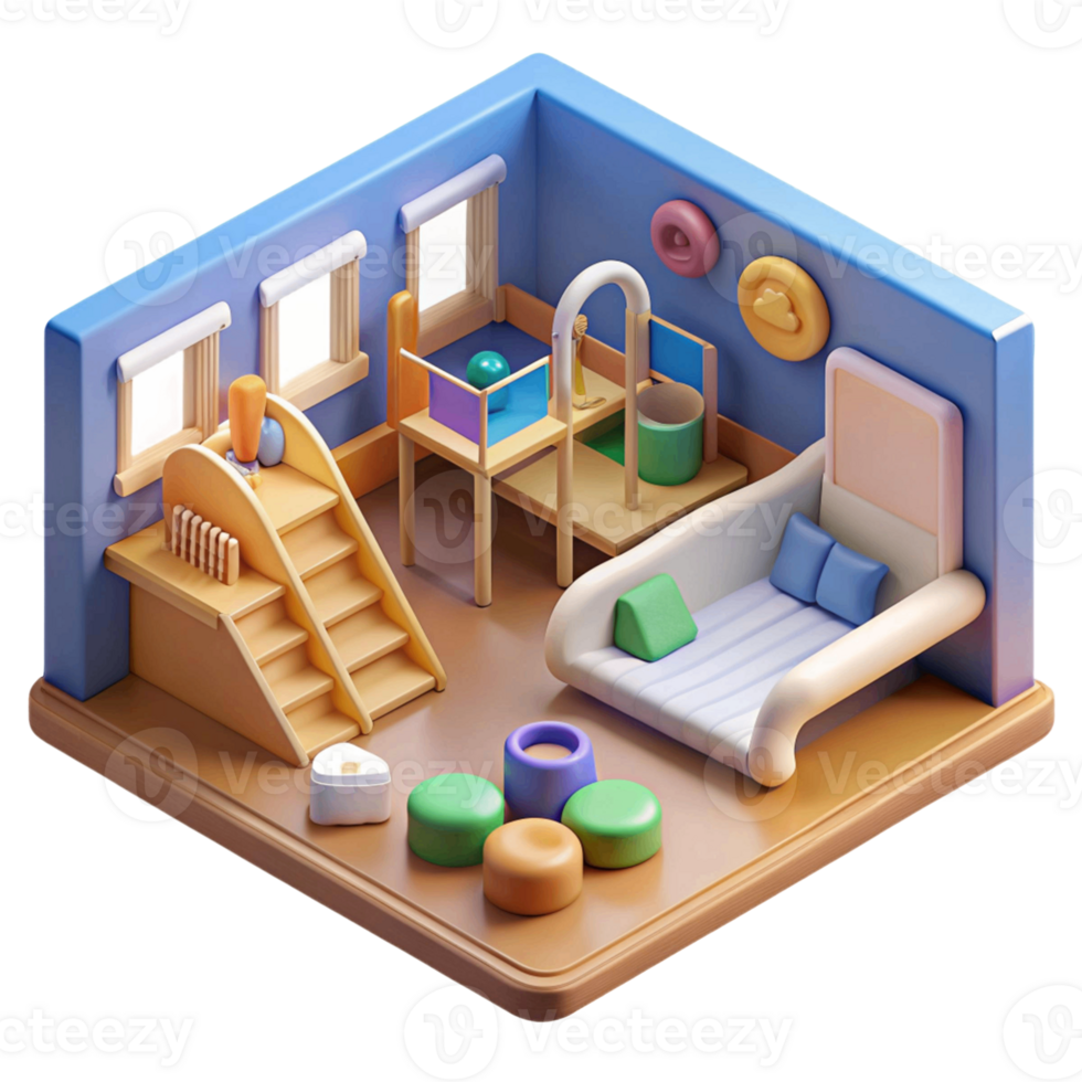 3d isometric interior design of kids playground room png