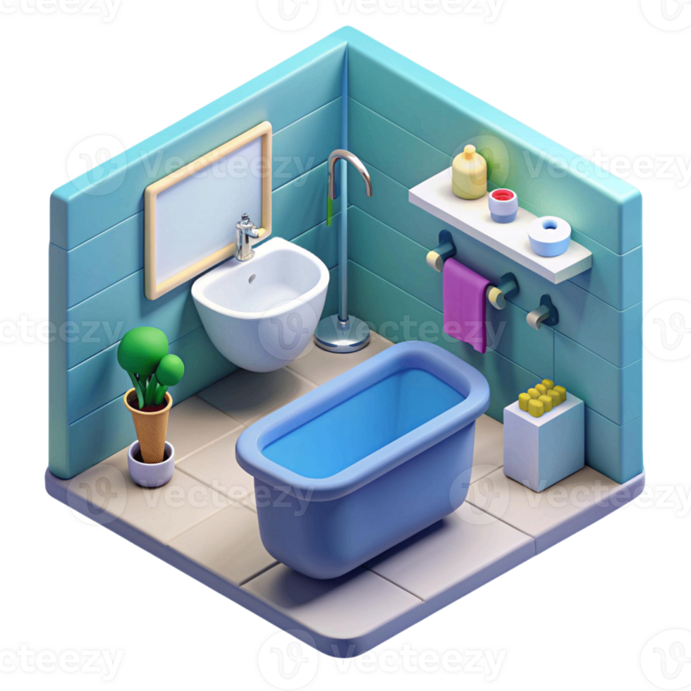 3d isometric interior design of bath room png