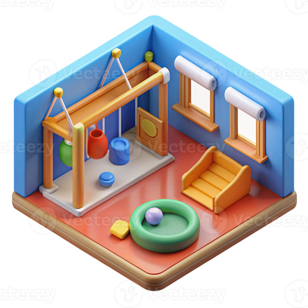 3d isometric interior design of kids playground room png