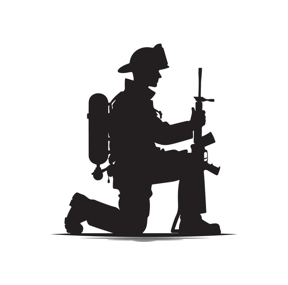 Firefighters pose silhouette illustration vector