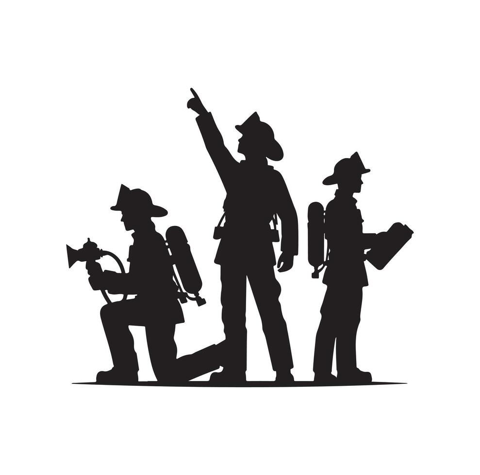 Firefighters pose silhouette illustration vector