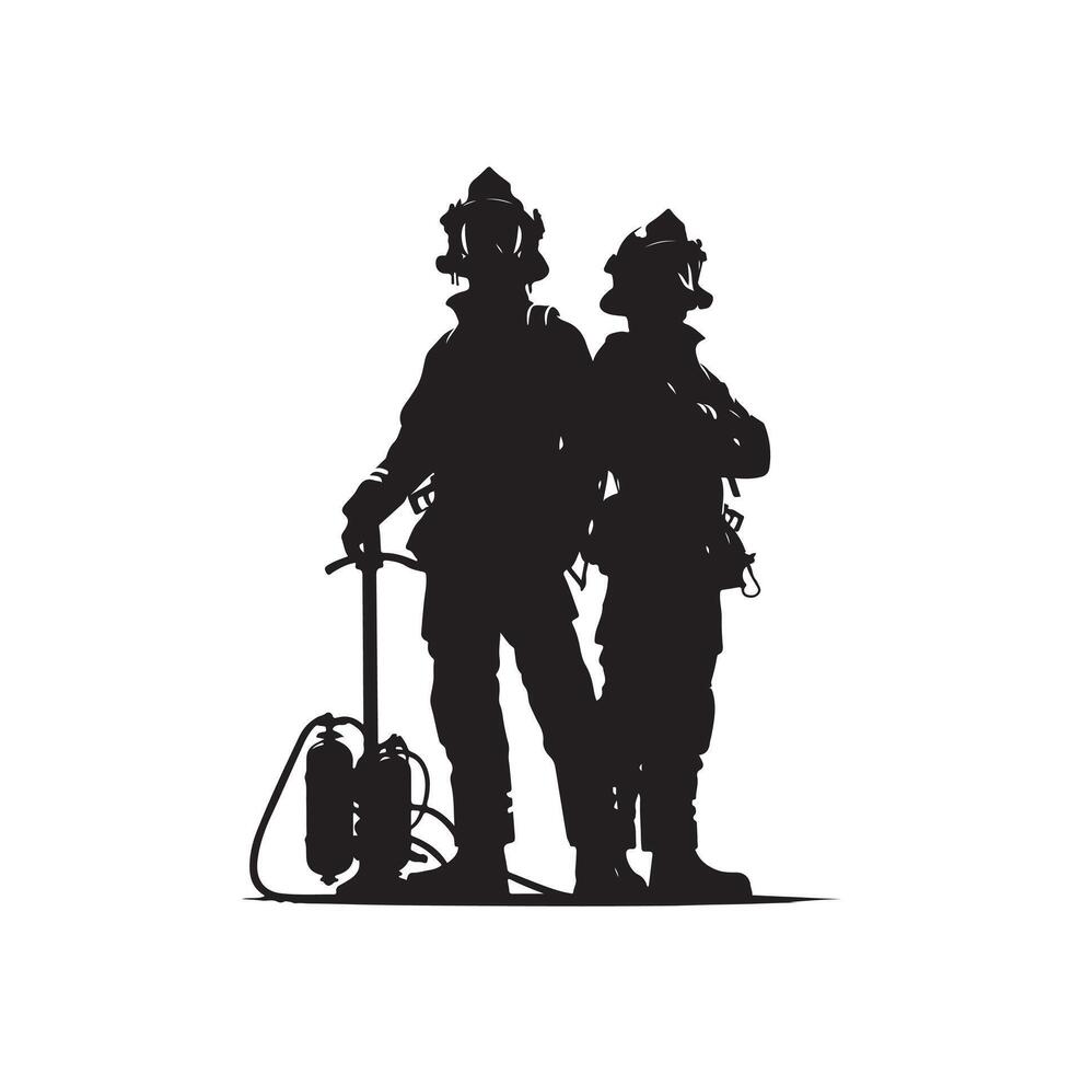 bomberos actitud silueta ilustración vector