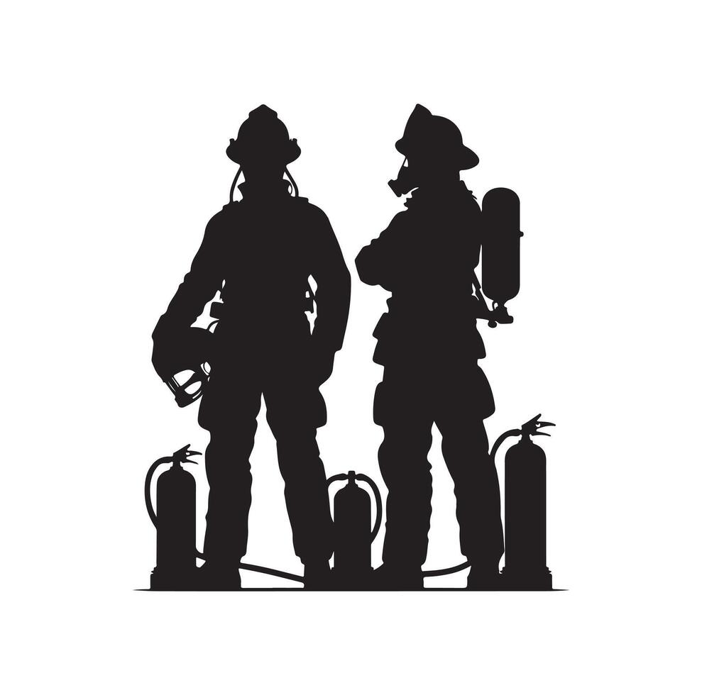 Firefighters pose silhouette illustration vector