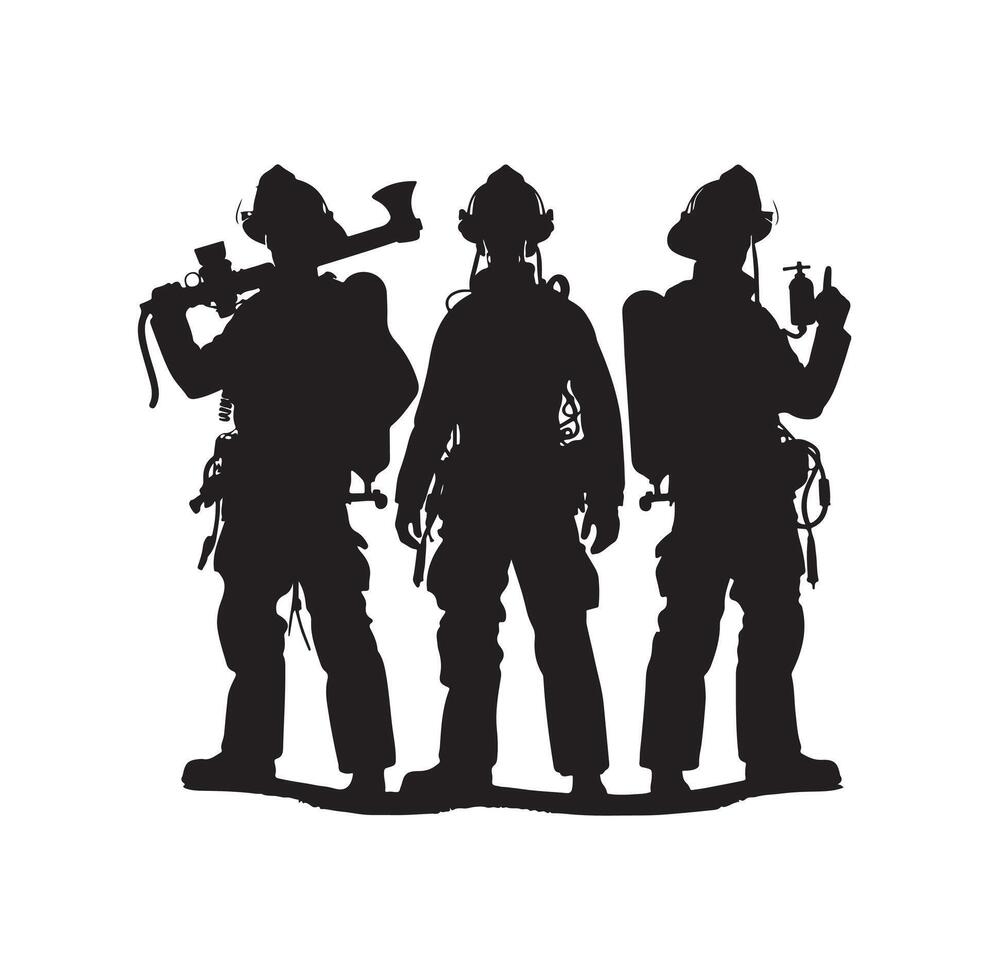 Firefighters pose silhouette illustration vector