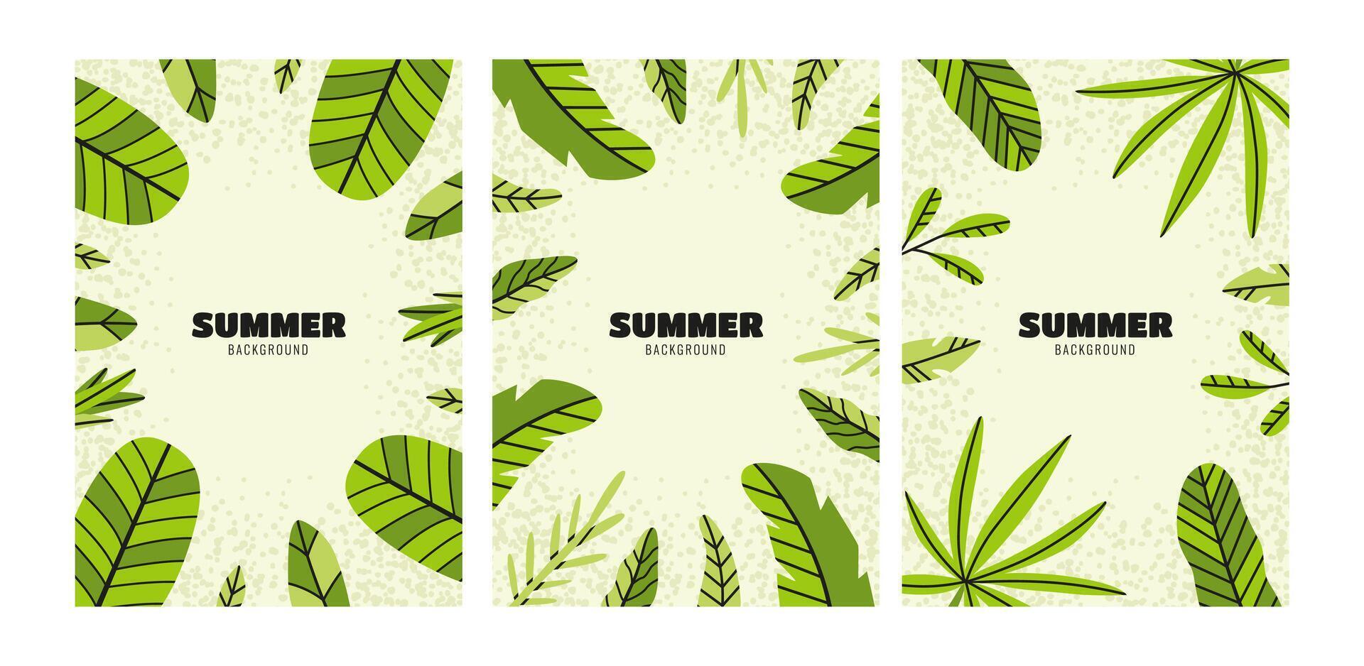 Tropical leaves poster set vector