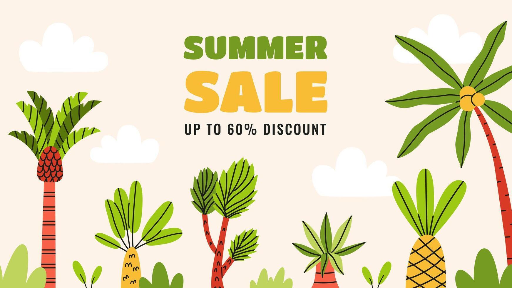 Cute palm trees sale banner vector