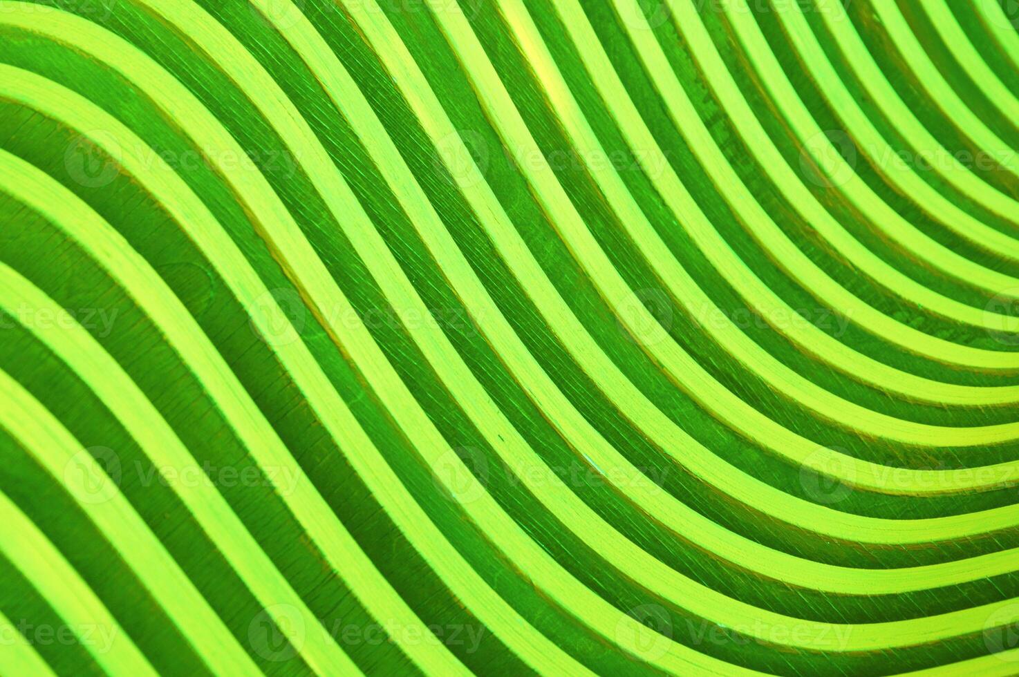Bright green curved wooden slats. Abstract background. Decorative design for finishing facades and interiors. photo