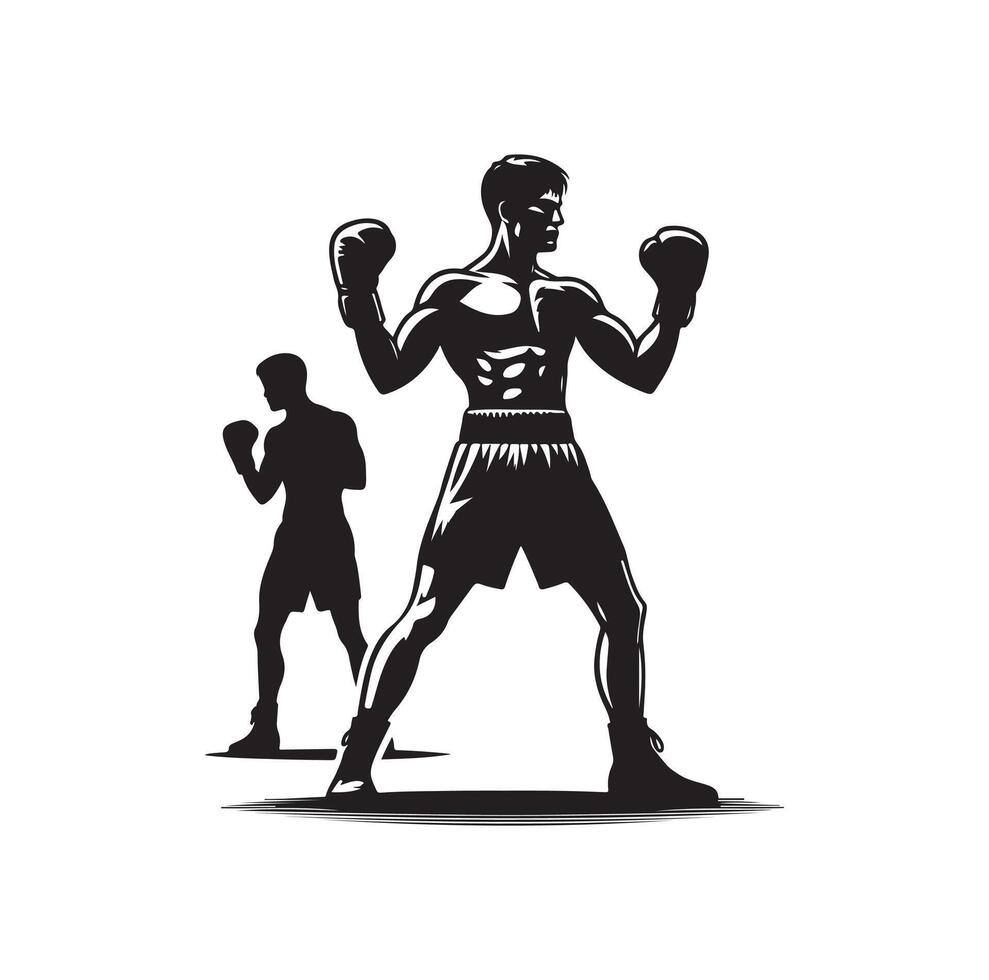 A boxer stand with pose silhouette illustration vector