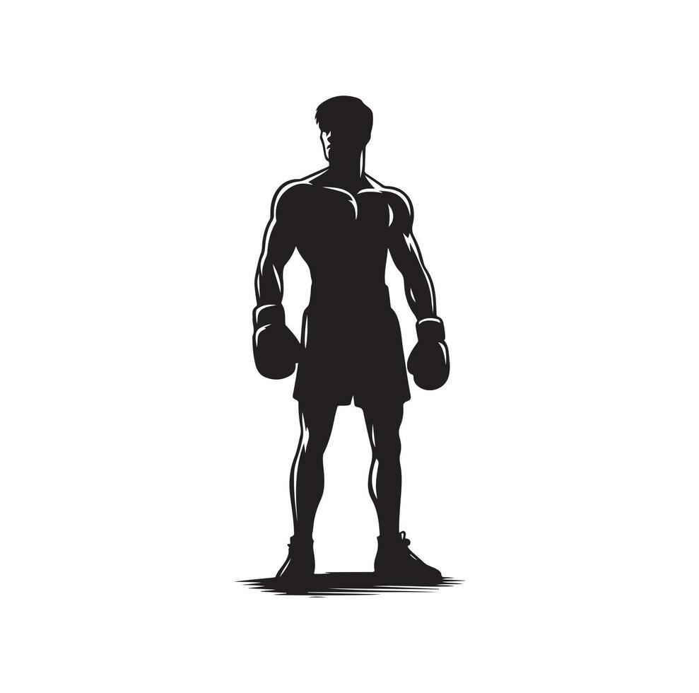 A boxer stand with pose silhouette illustration vector