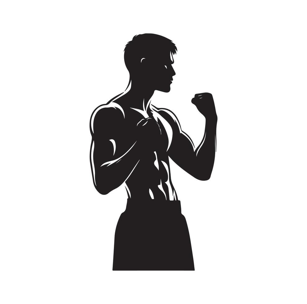 A boxer stand with pose silhouette illustration vector