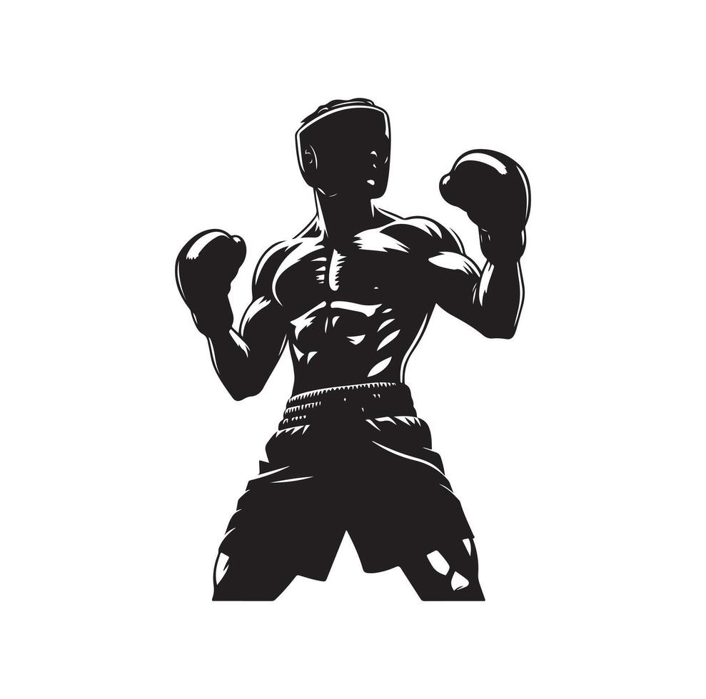 A boxer stand with pose silhouette illustration vector