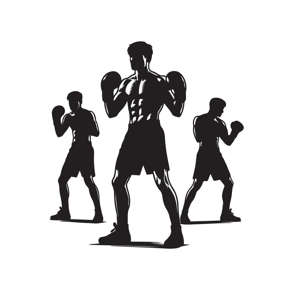 A boxer stand with pose silhouette illustration vector