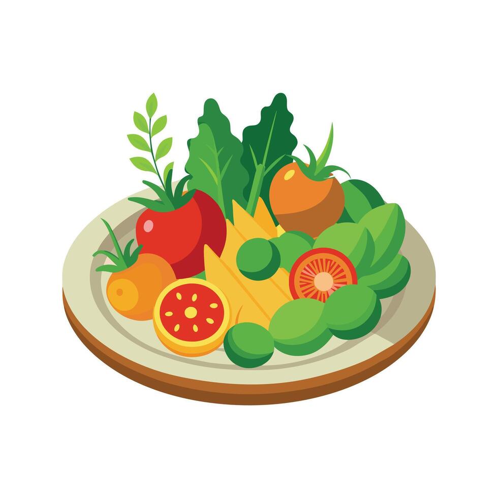 plato con vegetales aislado vector