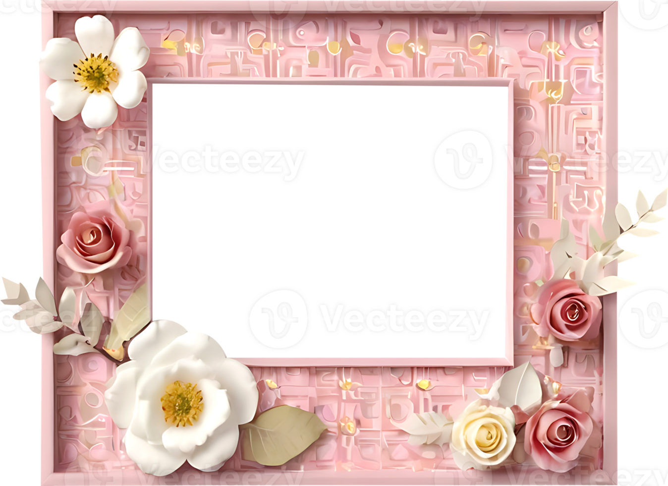 pink photo frame with flowers and leaves png