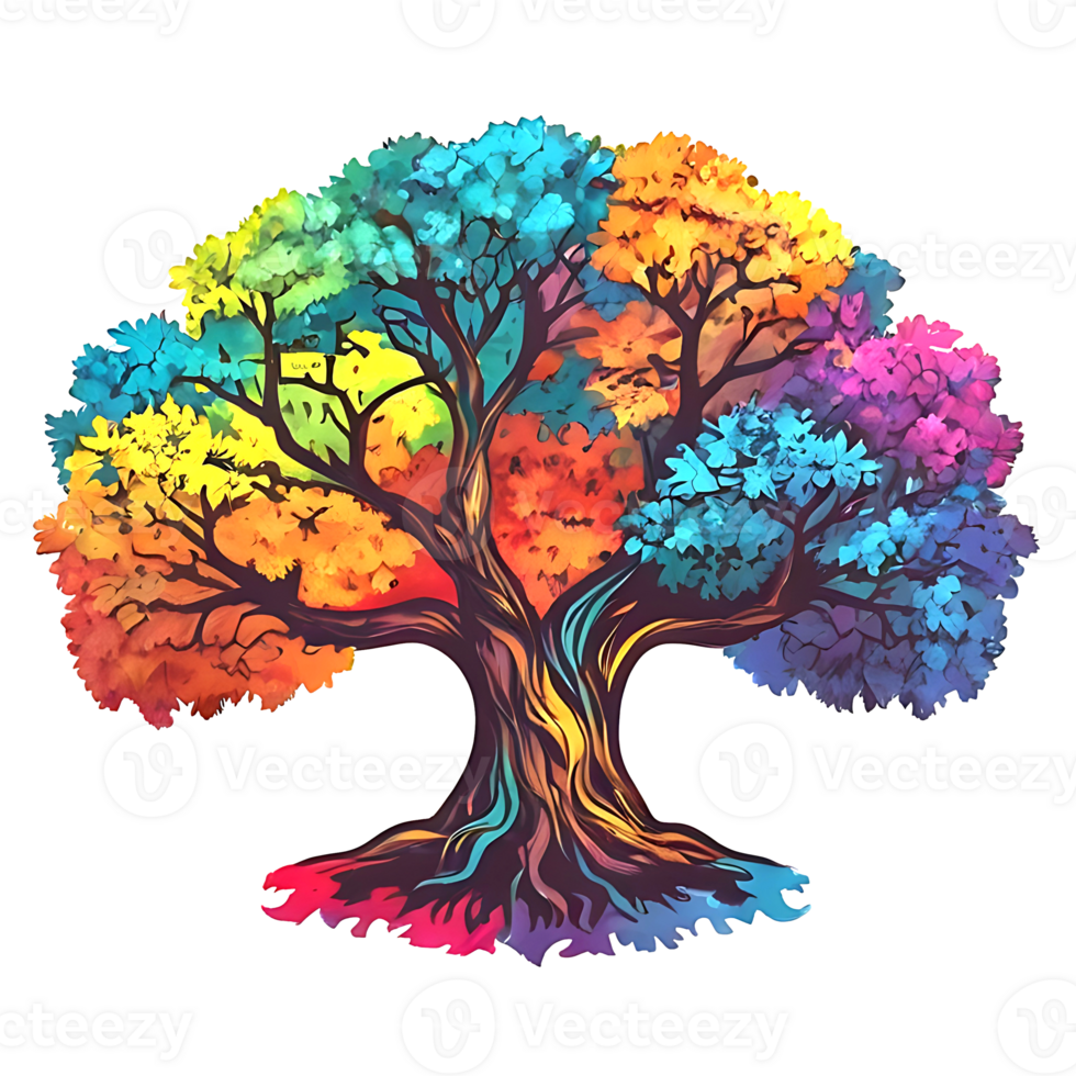 colorful tree with rainbow colors png