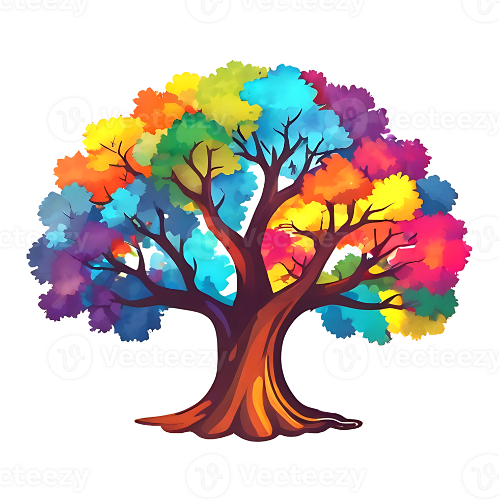 colorful tree with leaves on transparent background png