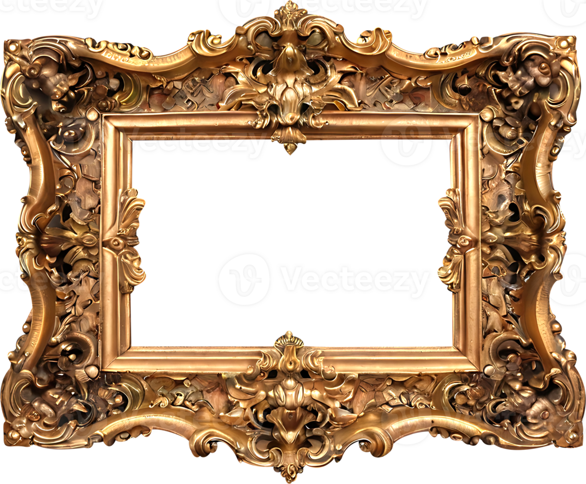 gold frame with ornate design on transparent background png