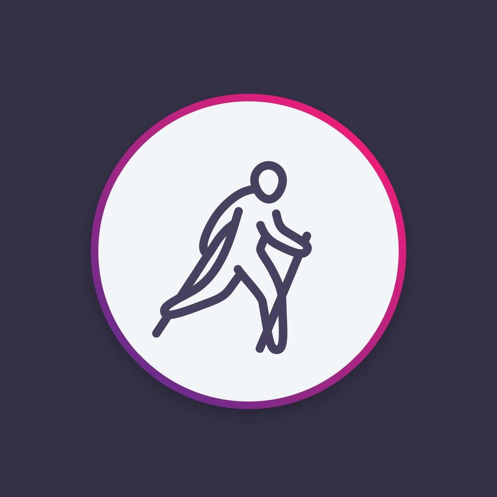 nordic walking icon in linear style, outdoor activity, illustration vector