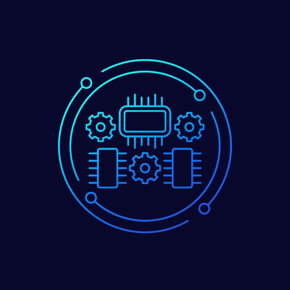 hardware optimization, microchips icon, linear design vector