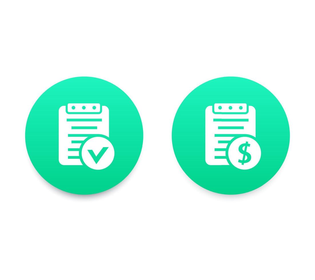 Payroll, bill icons, green over white vector