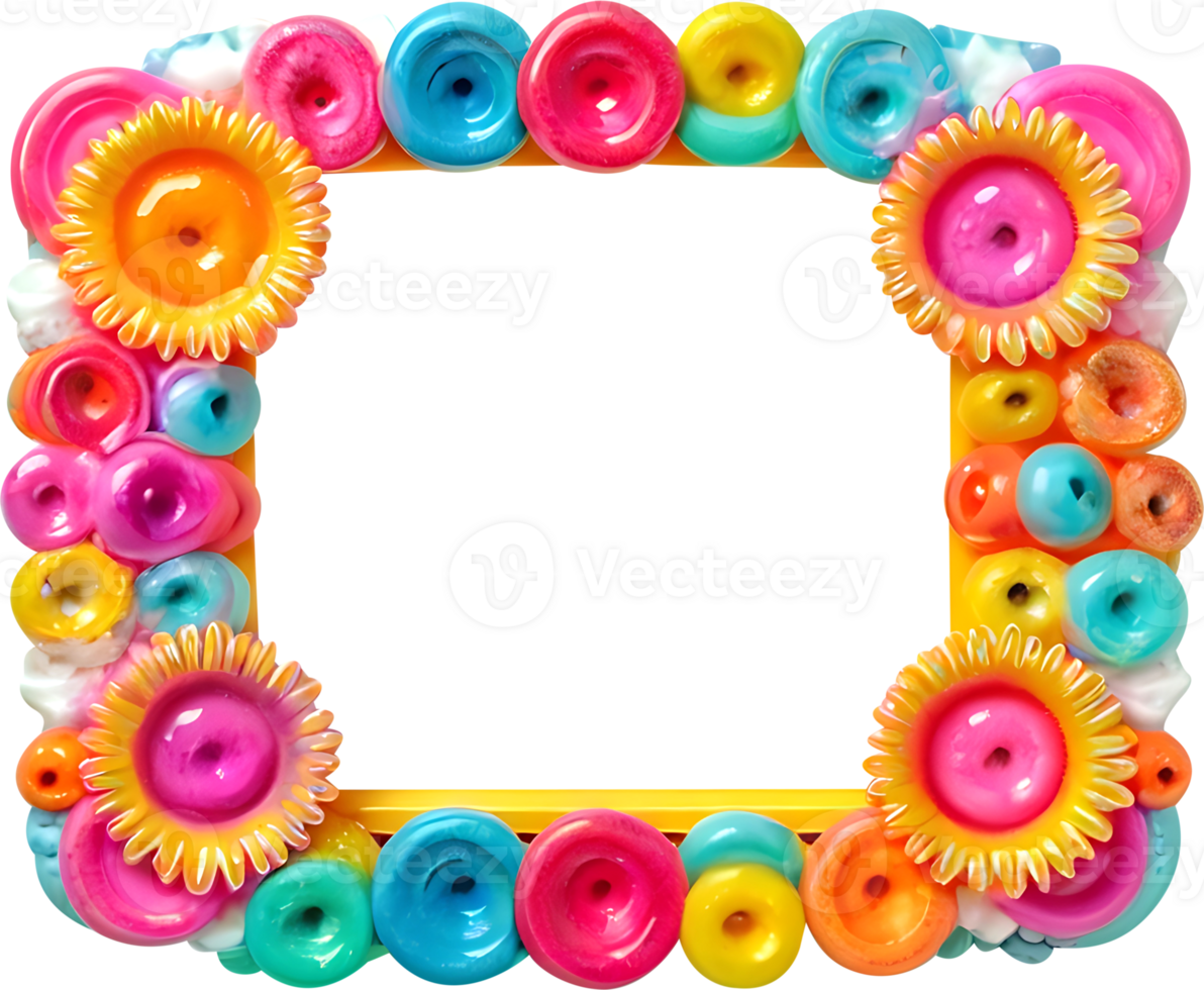 colorful frame with flowers and buttons png