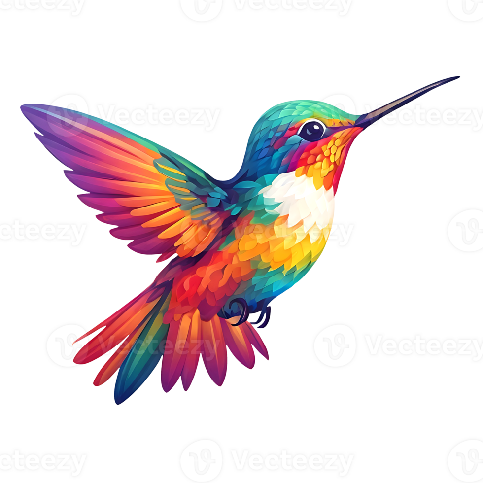 colorful hummingbird flying on transparent background png