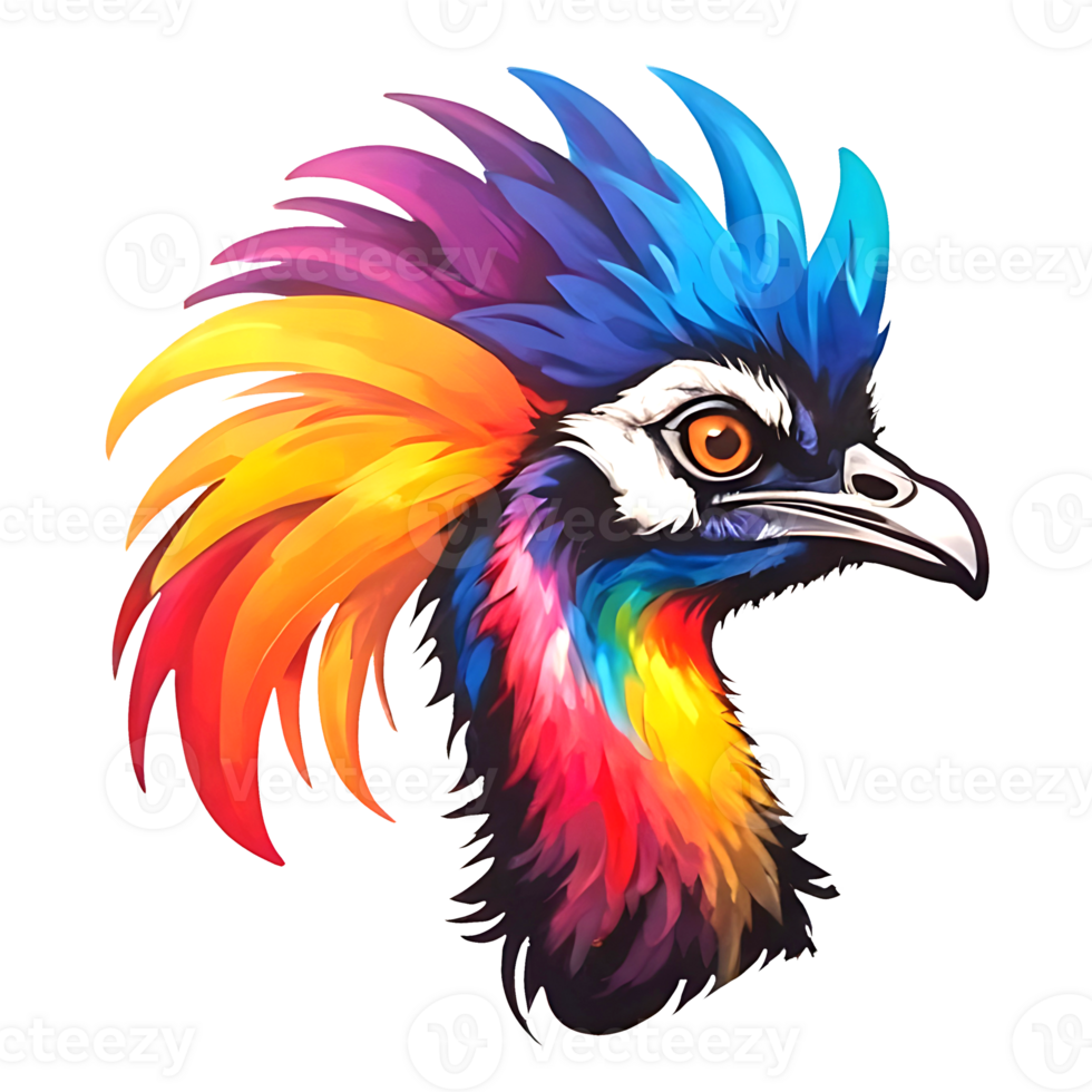 colorful bird head with a colorful mohawk png