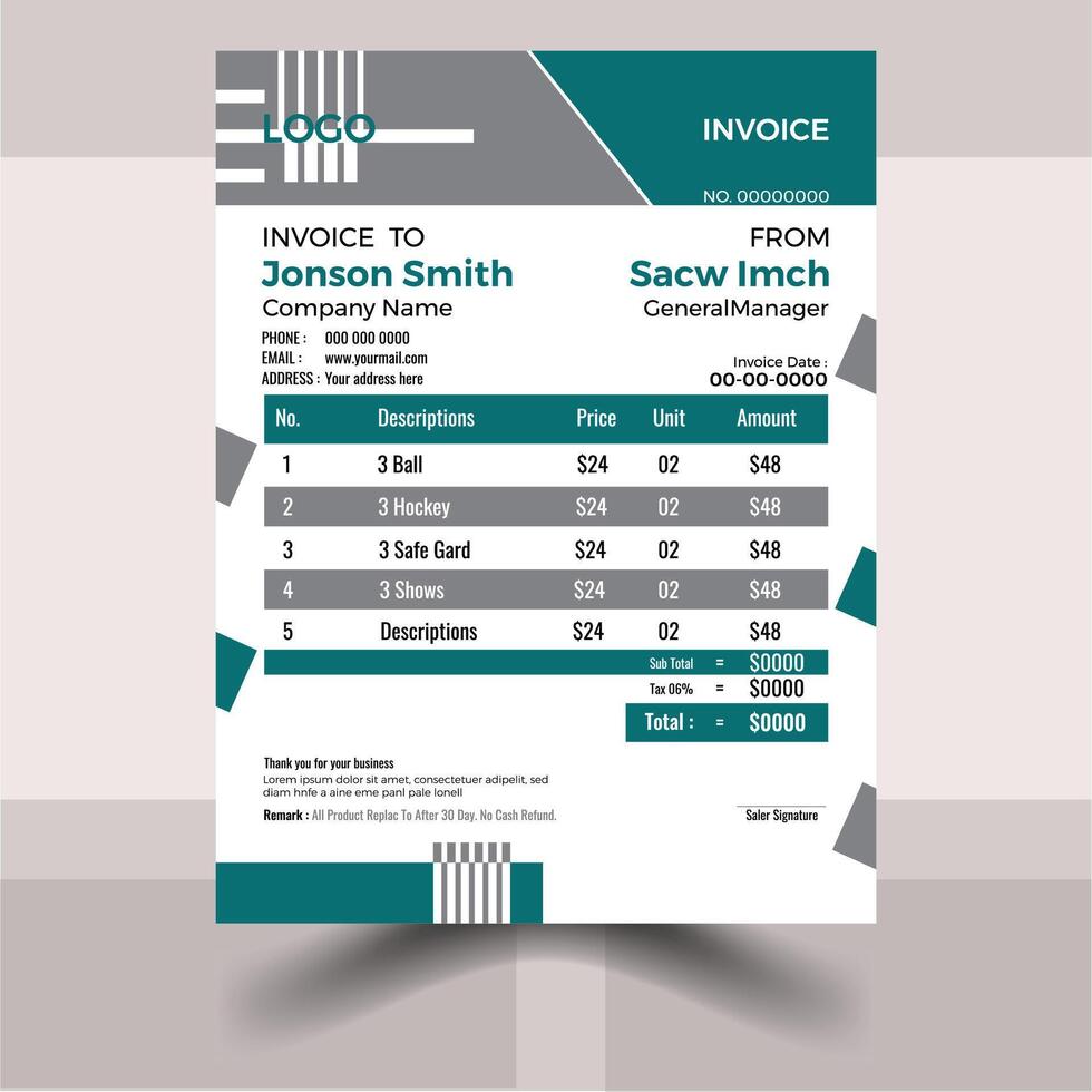 Professional And Creative Invoice Design vector