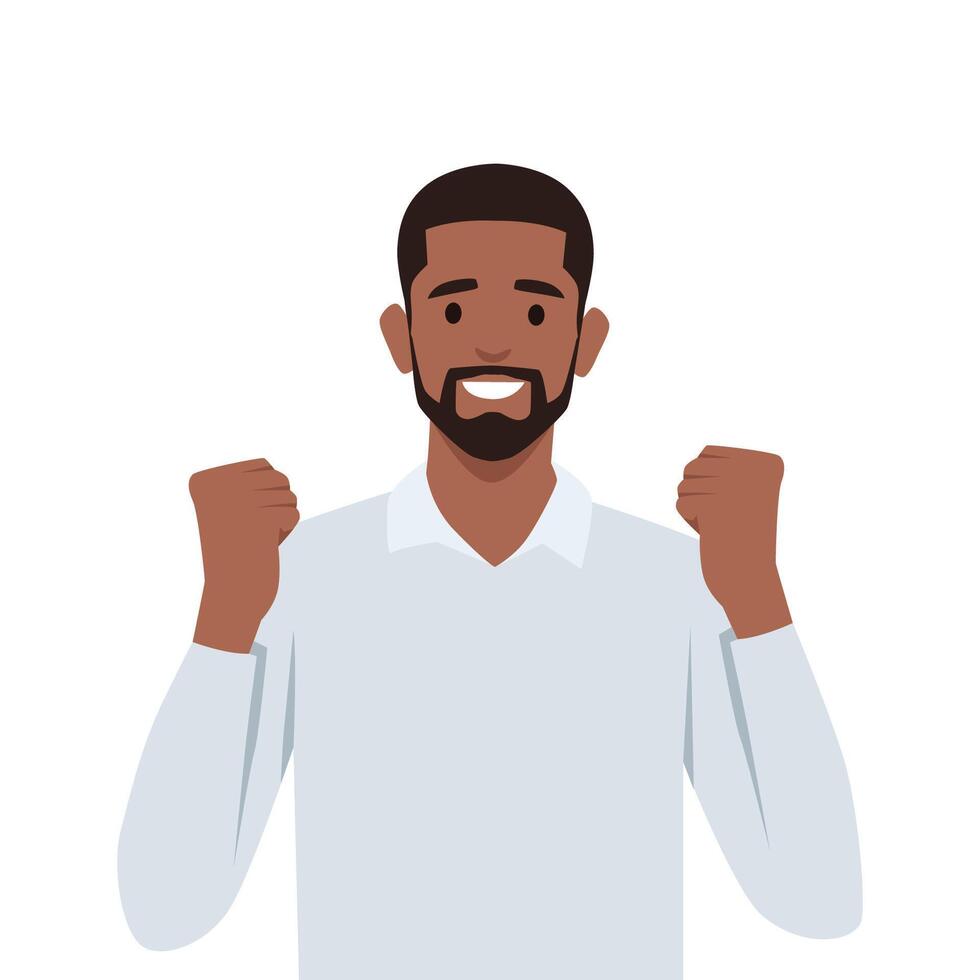 Young man celebrating victory expressing success, power, energy and positive emotions. vector