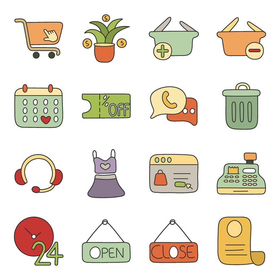 Pack Of Shopping And Commerce Flat Icon vector