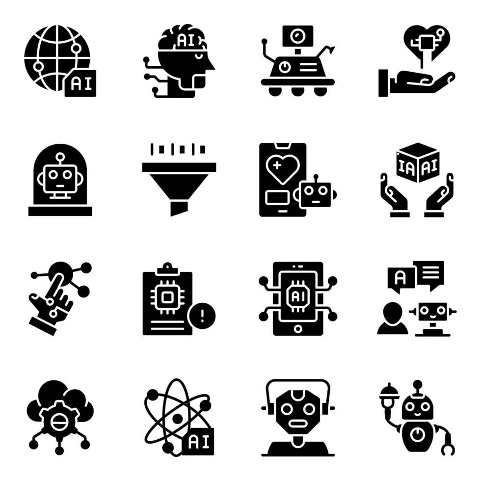 Set of Ai Technology Solid Icons vector