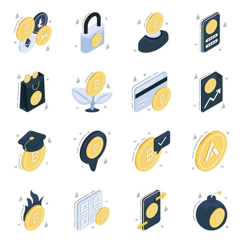 Set of Digital Currency Isometric Icons vector