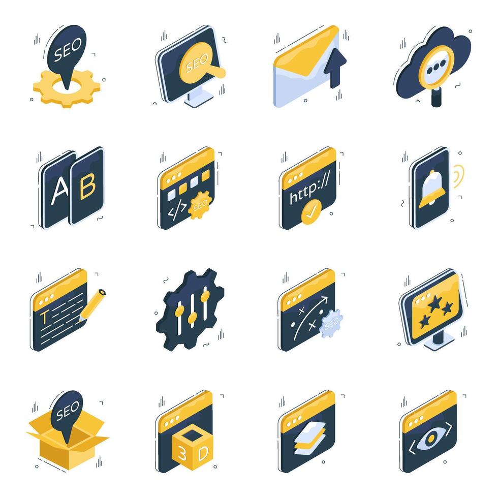 Set of Search Marketing Isometric Icons vector