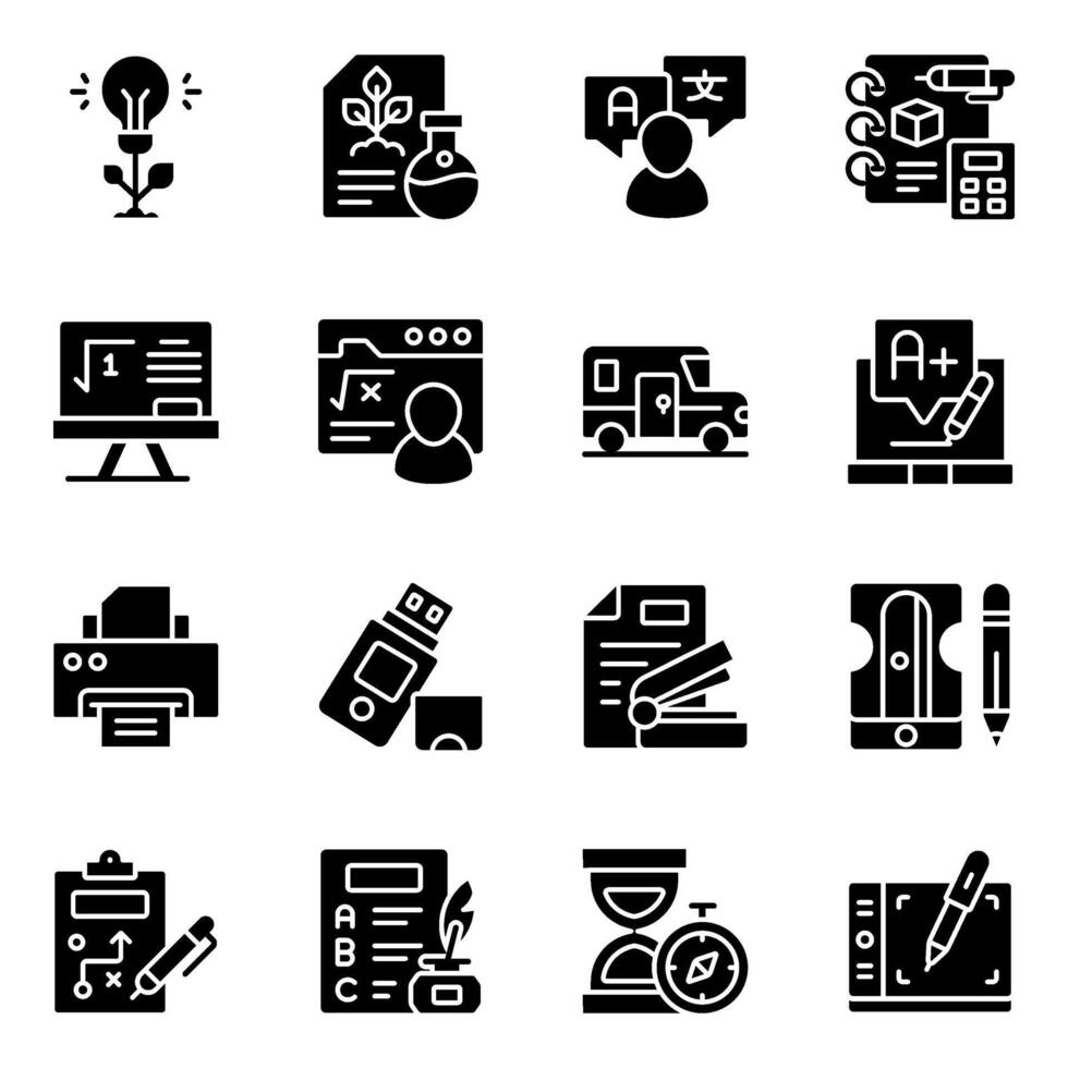 Pack Of Learning solid Icon vector