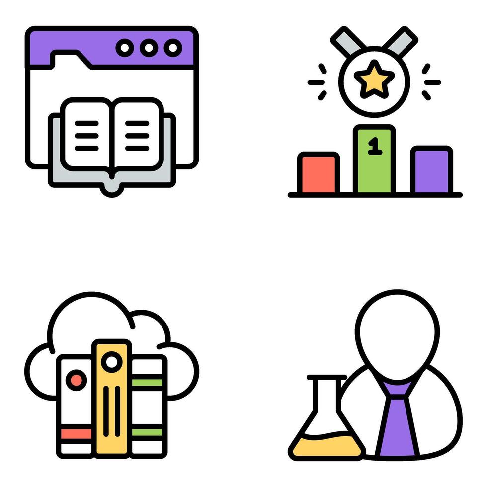 Pack Of Study And Education Flat Icon vector