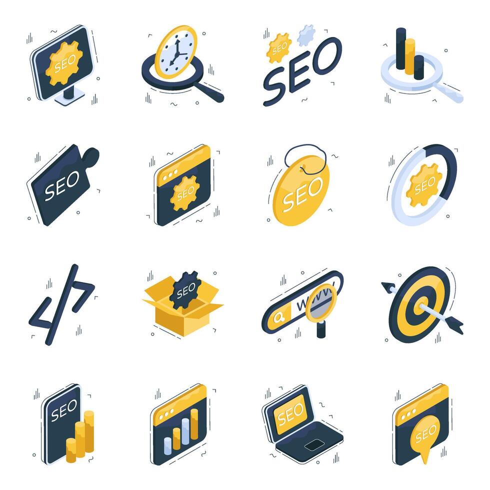 Set of Seo Isometric Icons vector