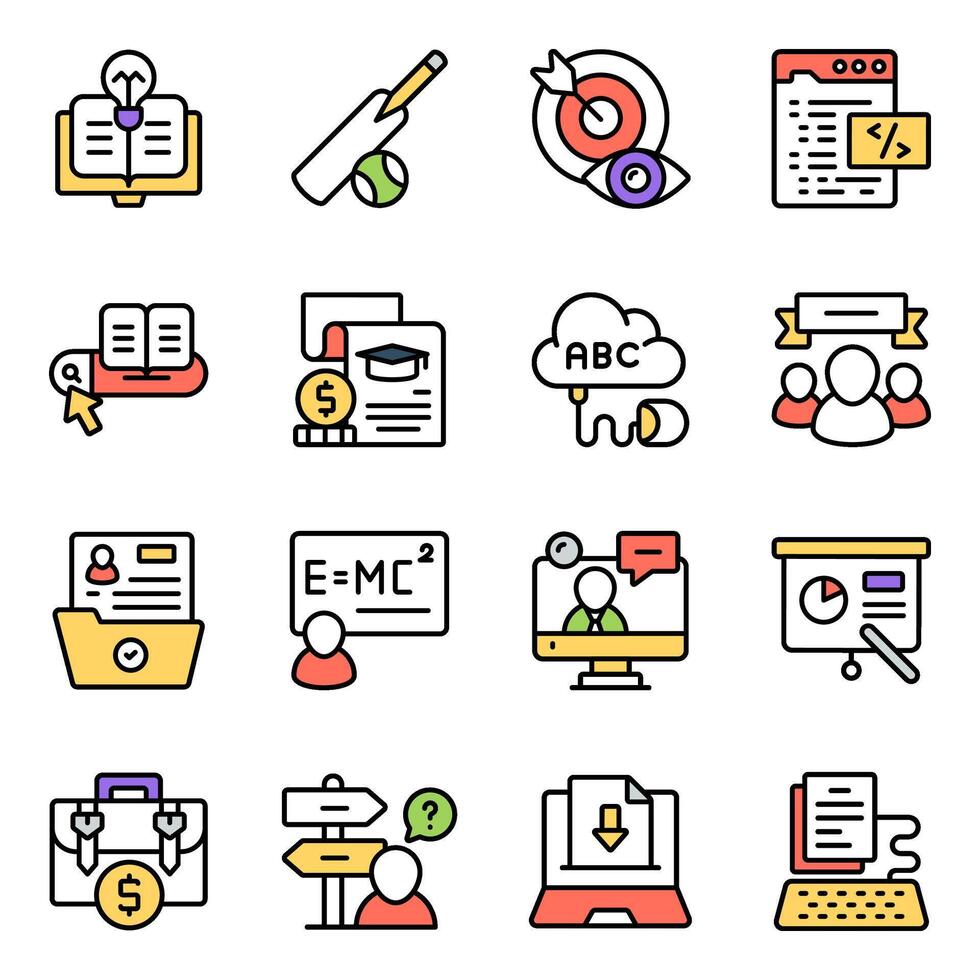 Pack Of E Learning Flat Icon vector