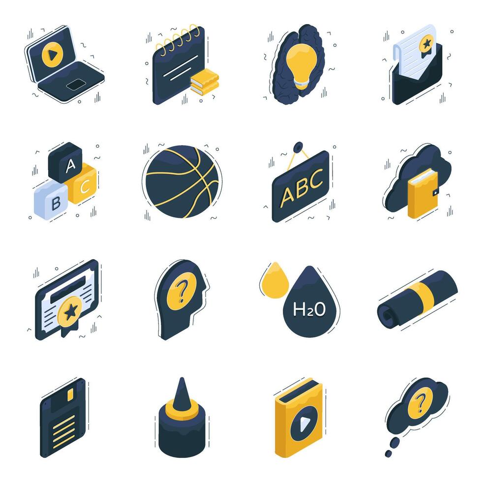 Pack of Study Isometric Icons vector